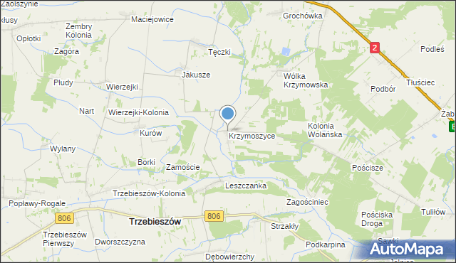mapa Krzymoszyce, Krzymoszyce na mapie Targeo